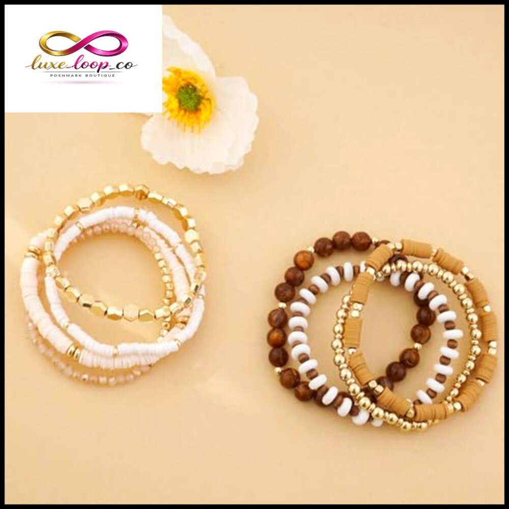 Boho Stackable Stretch Bracelets Set Gold Plated … - image 3